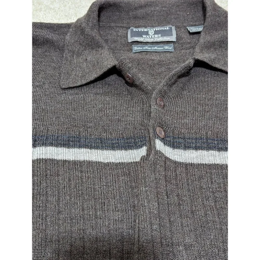 International Waters Men's Brown Long-Sleeve Wool Heather Collared Sweater Size